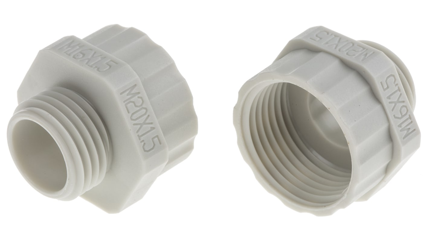 Adapter do dławnic kablowych gwint wew M20 gwint zew M16 Nylon 66 rozmiar gwintu M16 x 1.5mm RS PRO