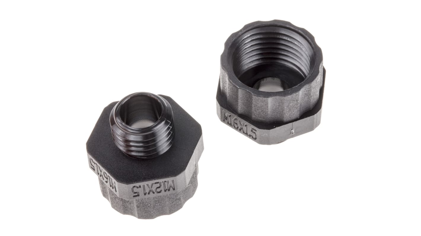 Reductor de rosca para prensaestopas, RS PRO, Ampliador, Negro, Nylon 66, M12 → M16