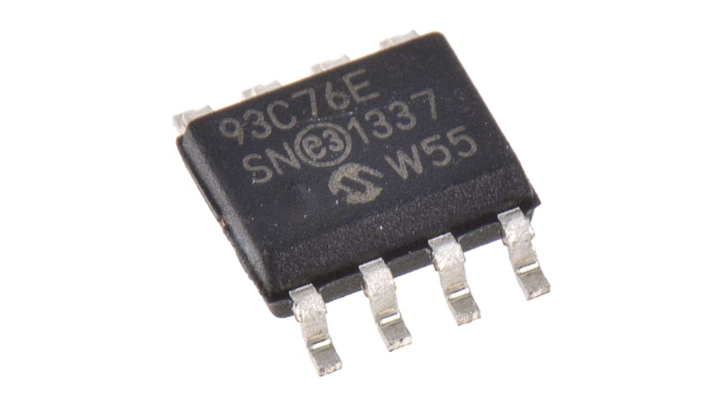 Memoria EEPROM serie 93C76-E/SN Microchip, 8kbit, 1024/512 x, 8/16bit, Serie 3 Cables, 400ns, 8 pines SOIC