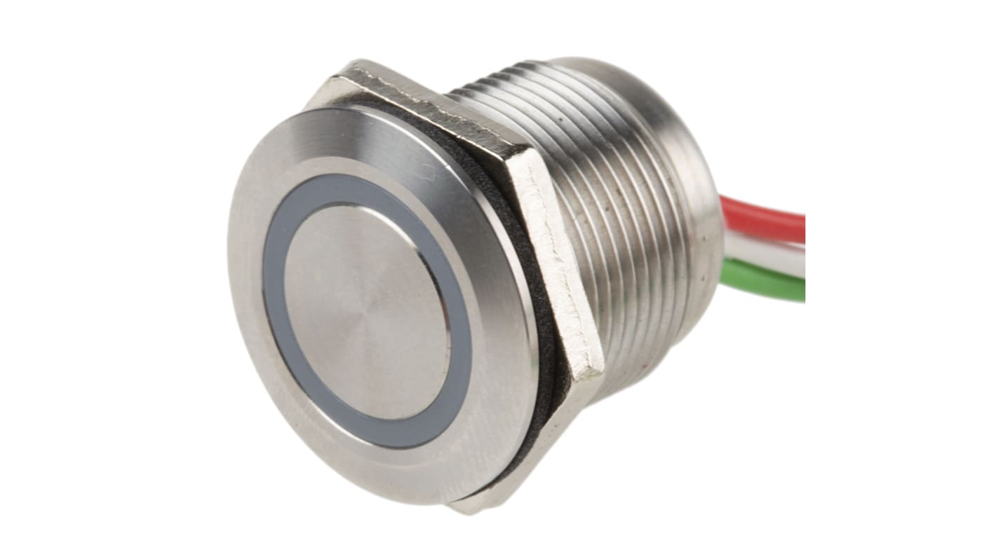 RS PRO Capacitive Switch Momentary NO,Illuminated, Red, IP68 Brass