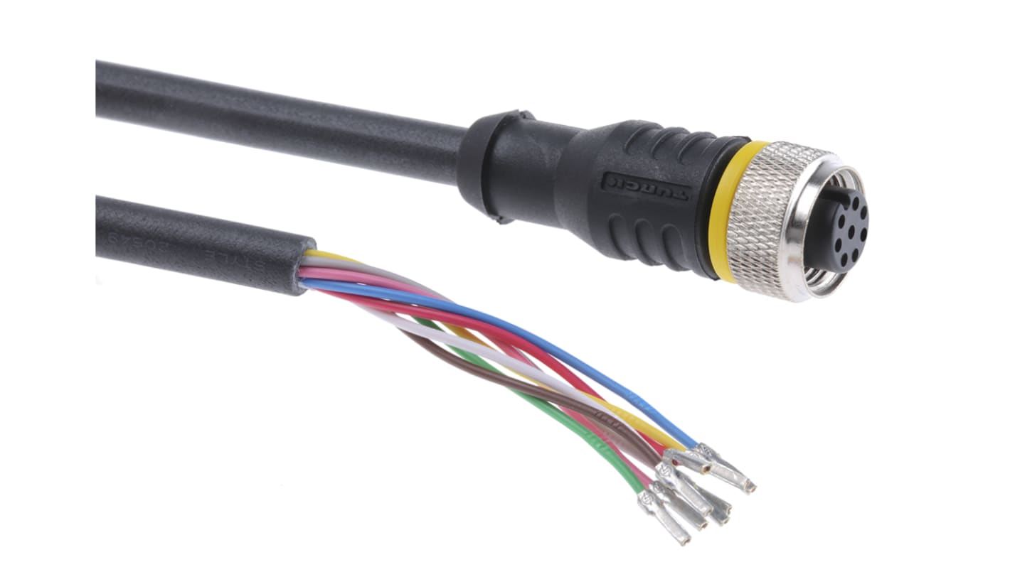 Turck 8芯传感器执行器电缆, M12转无终端接头, 2m长, PUR黑色护套 RKC8T-2/TXL