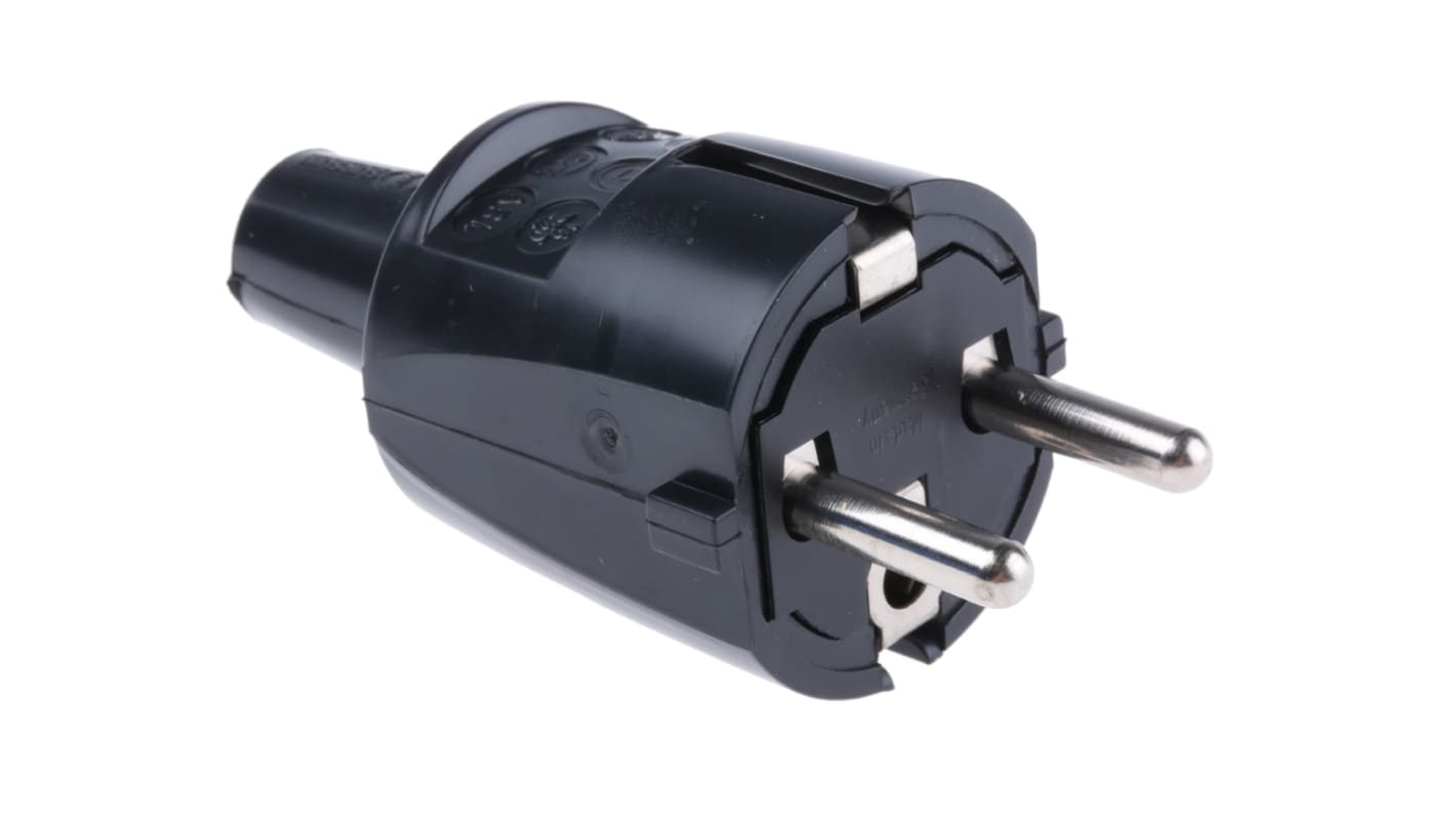 ABL Sursum Netzstecker Kabel, 2P+E, CEE 7/7 Deutscher Schutzkontakt / Französisch, 250 V / 16A Schwarz, für Frankreich,