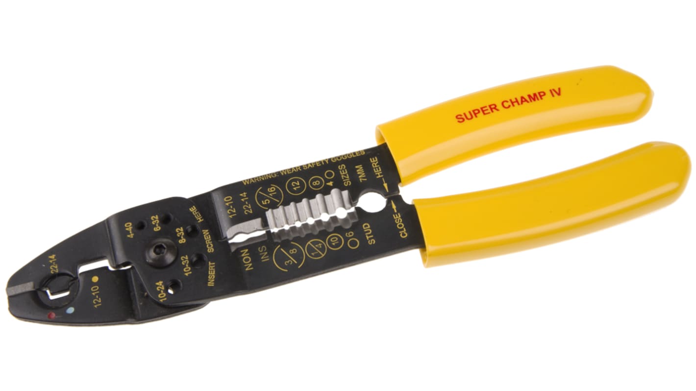 TE Connectivity SUPER CHAMP IV Hand Crimpzange, 0.3 → 5mm² / 22 → 10AWG für Spleiße und Klemmen 10-22 AWG