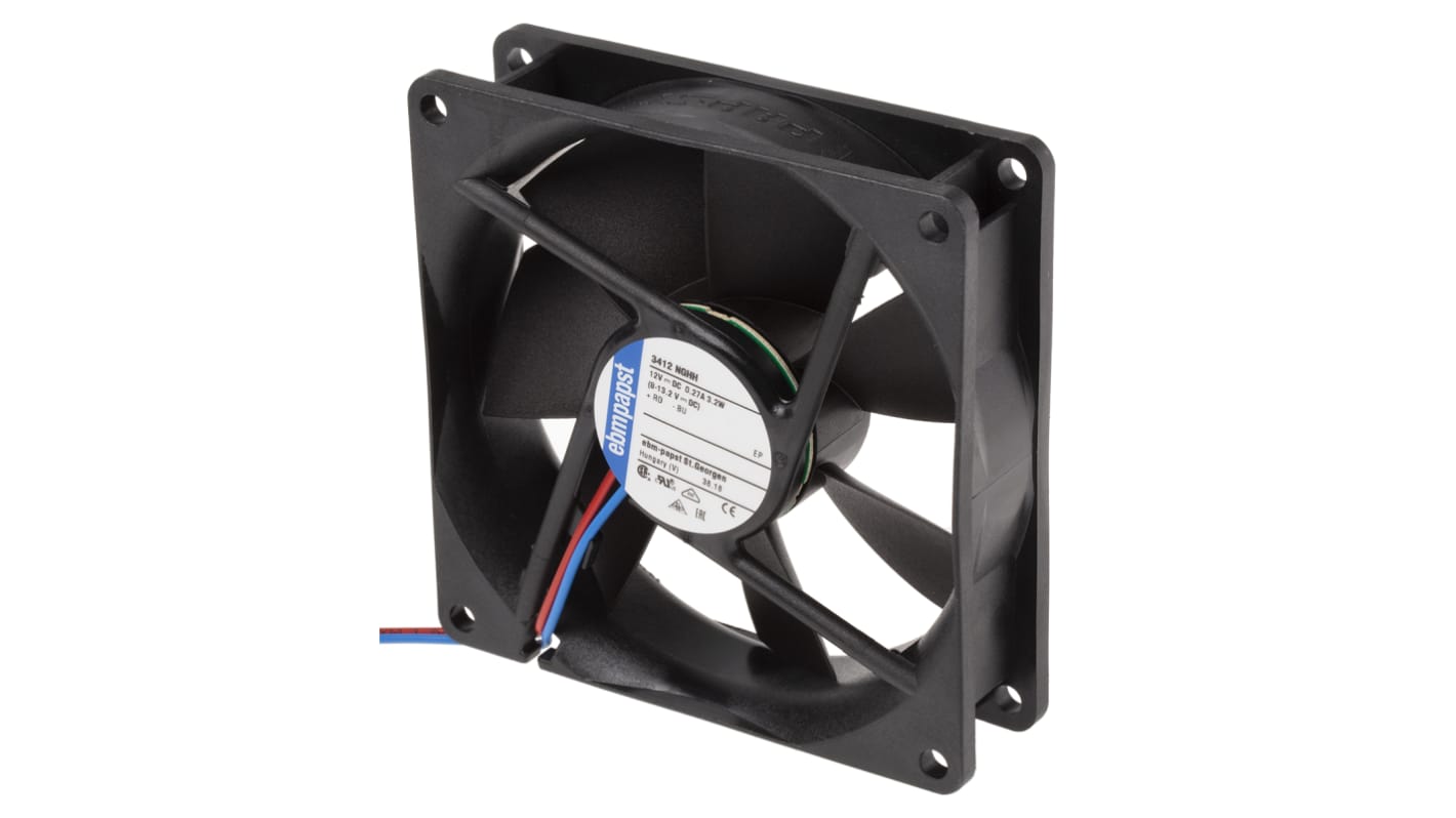 Ventilateur axial 3400 N ebm-papst 12 V c.c., 102m³/h, 92 x 92 x 25mm, 3.2W