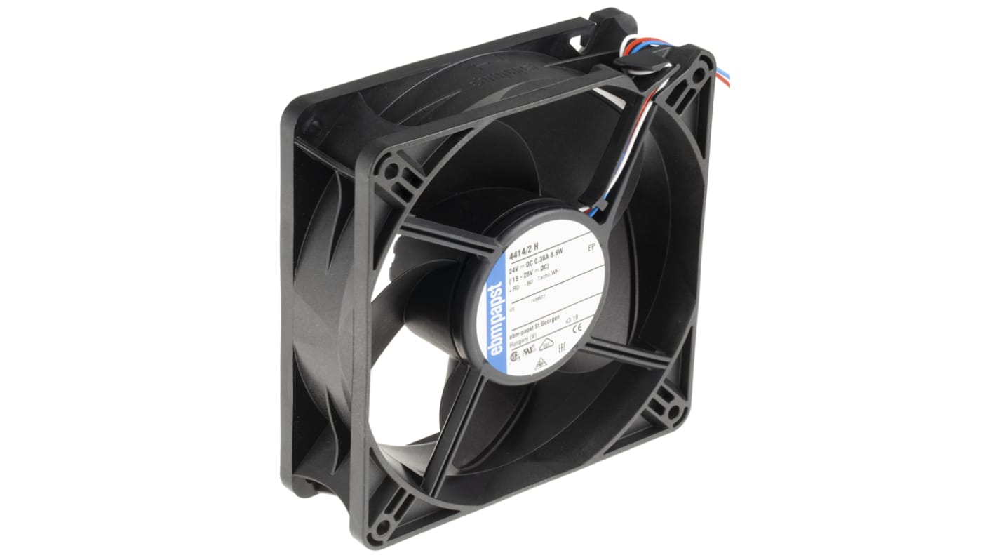 Ventilador Axial ebm-papst 4400 de 119 x 119 x 38mm, 24 V dc, 8.6W, 4300rpm, caudal 240m³/h, 50dB, salida Tensión