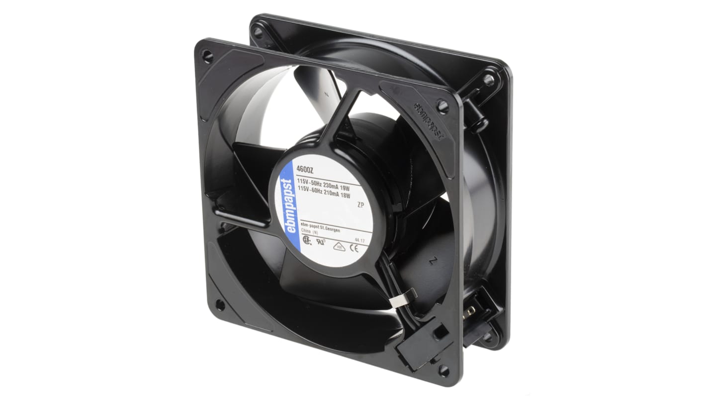 Ventilador Axial ebm-papst 4000 Z de 119 x 119 x 38mm, 115 V ac, 18W, 3100rpm, caudal 180m³/h, 45dB, salida Tensión