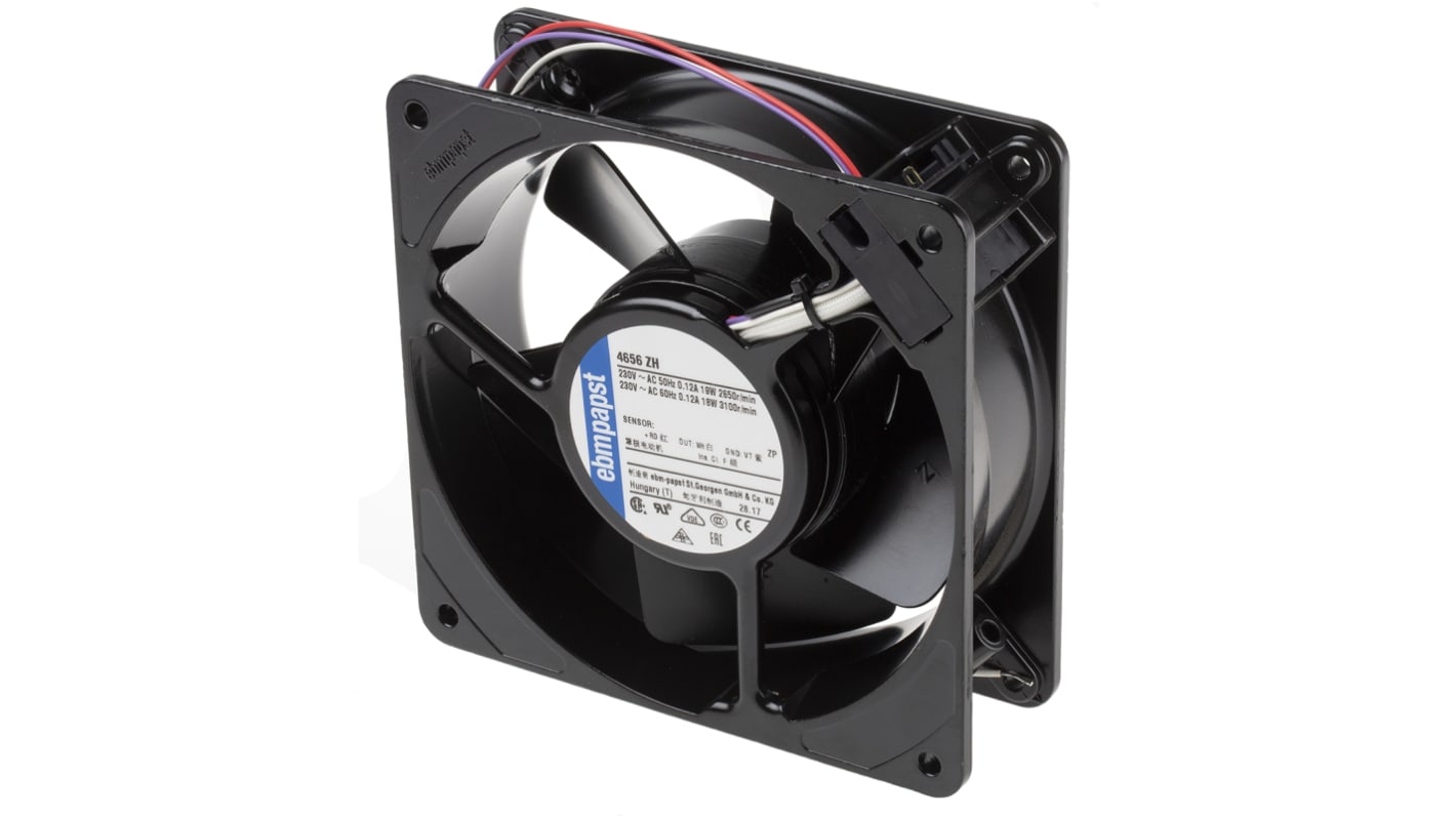 Ventilador Axial ebm-papst 4000 Z de 119 x 119 x 38mm, 230 V ac, 19W, 2650rpm, caudal 160m³/h, 40dB, salida Tacómetro