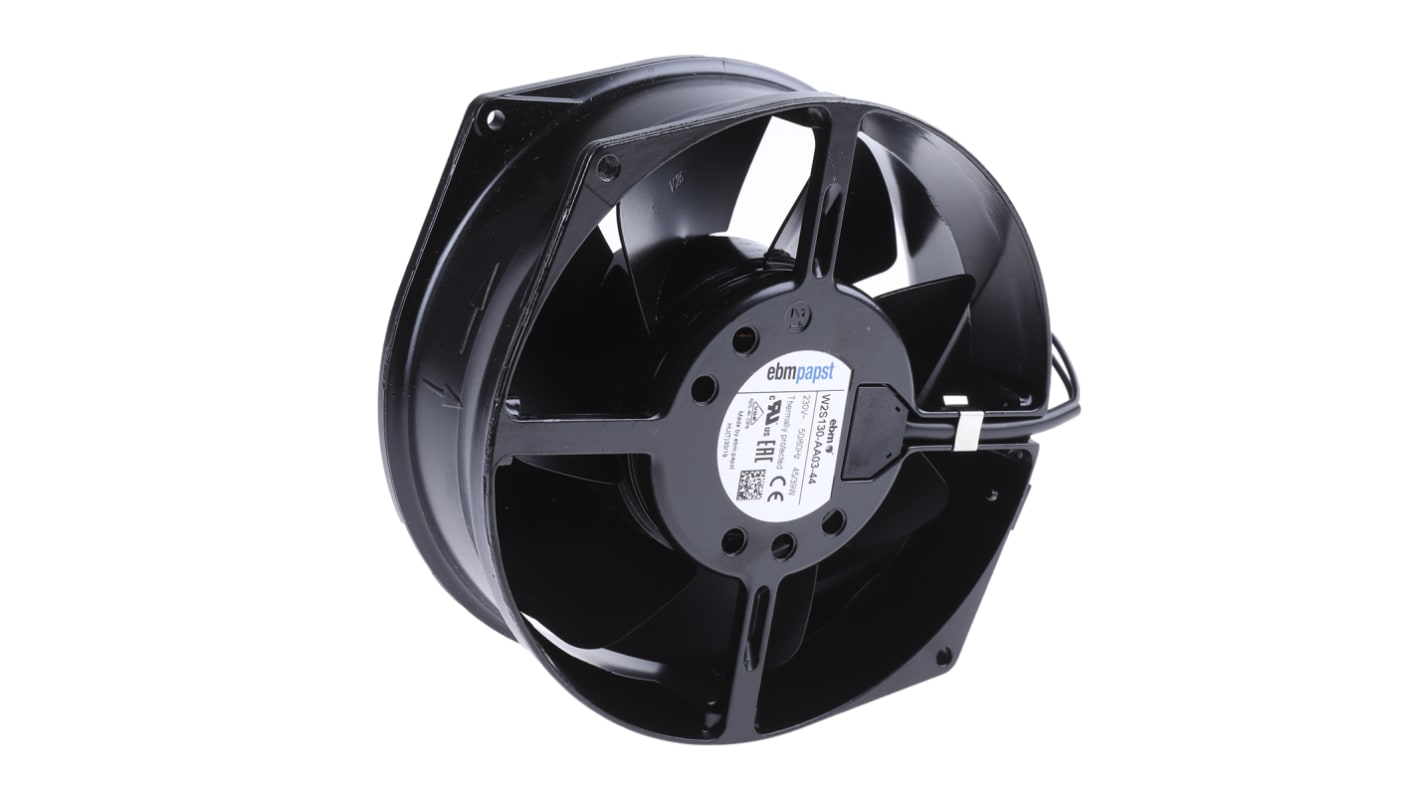 Ventilateur axial W2S130 ebm-papst 230 V c.a., 380m³/h, 172 x 55mm, 45W, Dia. 172mm