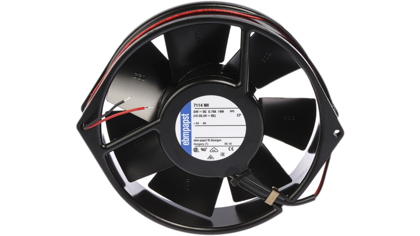 ebm-papst 7100 N Series Axial Fan, 24 V dc, DC Operation, 360m³/h, 19W, 150 x 38mm