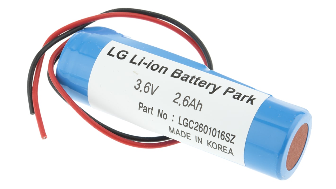 Batería recargable de Ión-Litio, 3.6V, 2.6Ah, , 1 celda celdas, terminación en cable