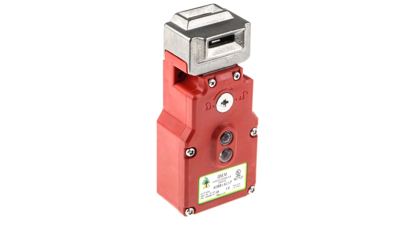 Interruptor de bloqueo por solenoide IDEM LEILOCK KL1-P, 24V ac/dc, cont. aux. 1NA, Alimentar para desbloquear, IP67