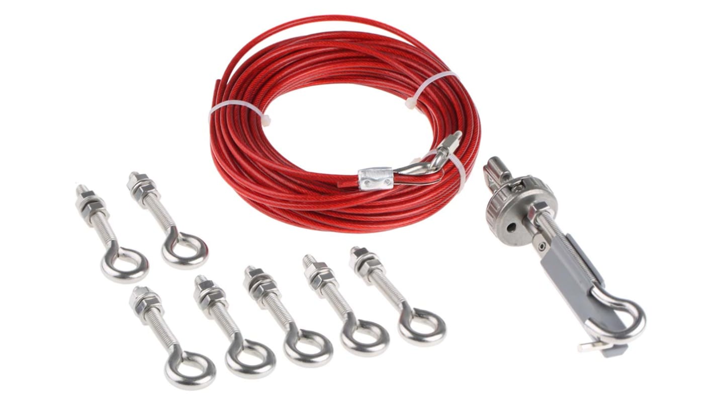 Rope Pull Kit 140012, pro použití s: Lankové spínače ochranného vedení IDEM Nerezová ocel 15m