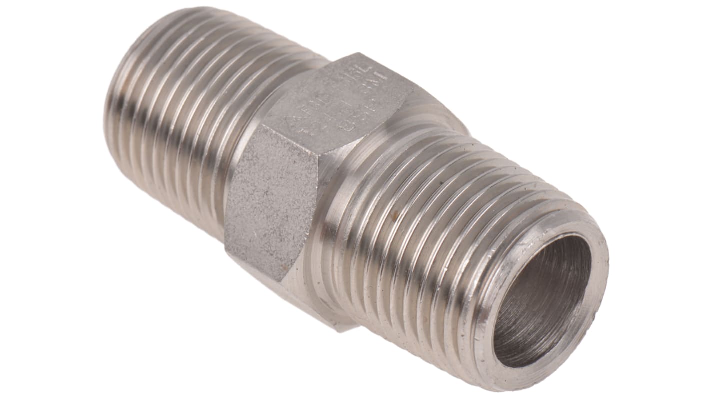 RS PRO Stainless Steel Pipe Fitting, Straight Hexagon Nipple Joint, Male R 3/8in x Male R 3/8in