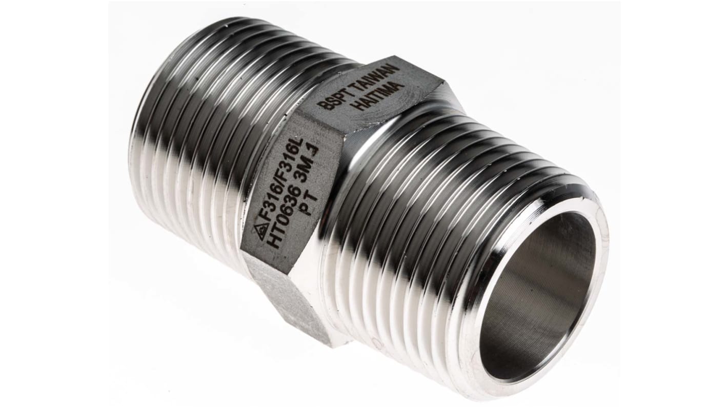 RS PRO Stainless Steel Pipe Fitting, Straight Hexagon Nipple Joint, Male R 1in x Male R 1in