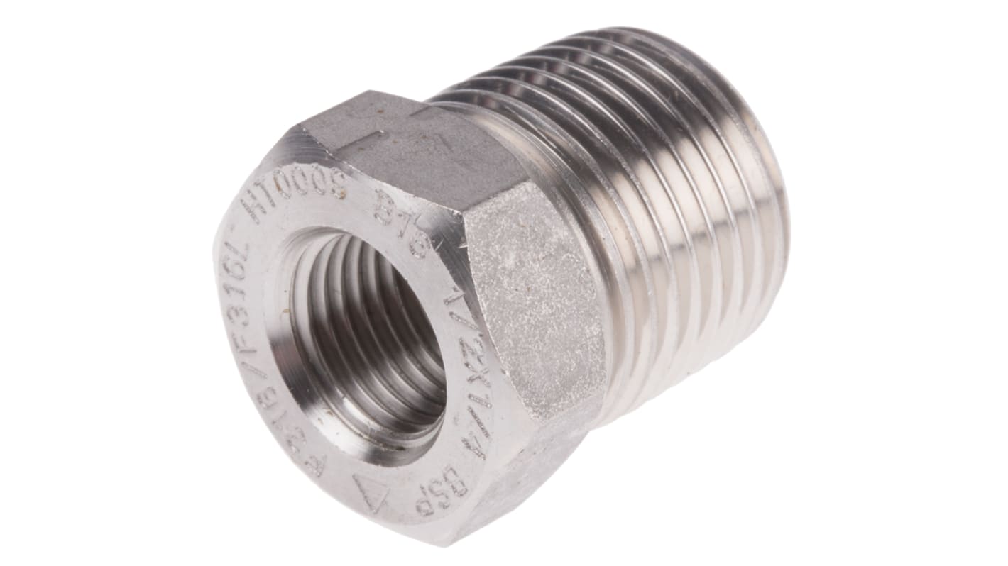 RS PRO Stainless Steel Pipe Fitting, Straight Hexagon Bush, Male R 1/2in x Female Rc 1/4in