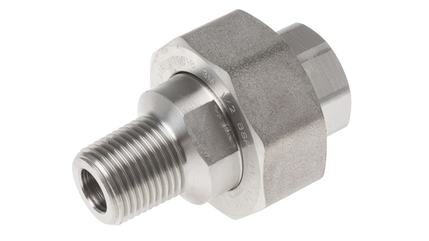 RS PRO Stainless Steel Pipe Fitting, Straight Octagon Union, Male R 1/2in x Female Rc 1/2in