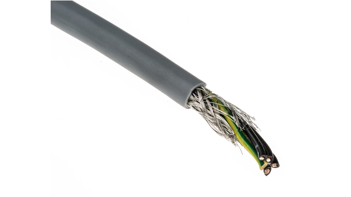 Câble de commande Blindé RS PRO 300/500 V, 5 x 0,75 mm², 18 AWG, gaine PVC Gris, 50m