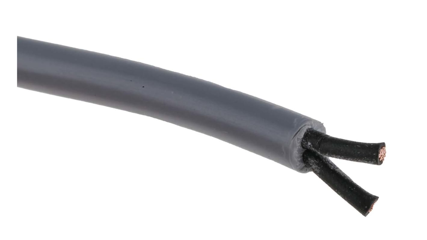 RS PRO Control Cable, 2-leder, 1 mm², Uskærmet, Grå, UD: 5.7mm 50m