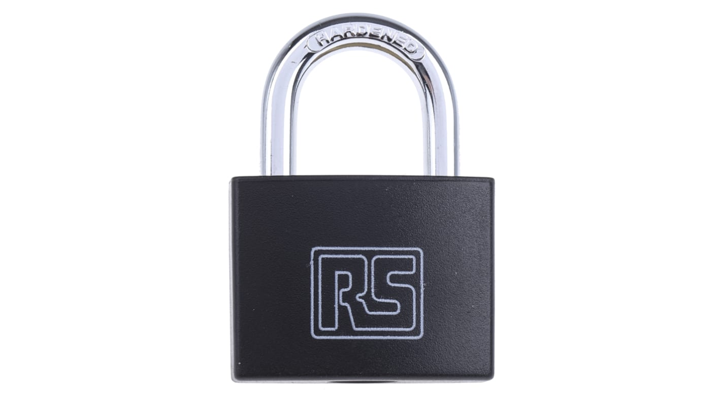 RS PRO Messing Vorhängeschloss mit Schlüssel Schwarz, Bügel-Ø 6mm x 28mm
