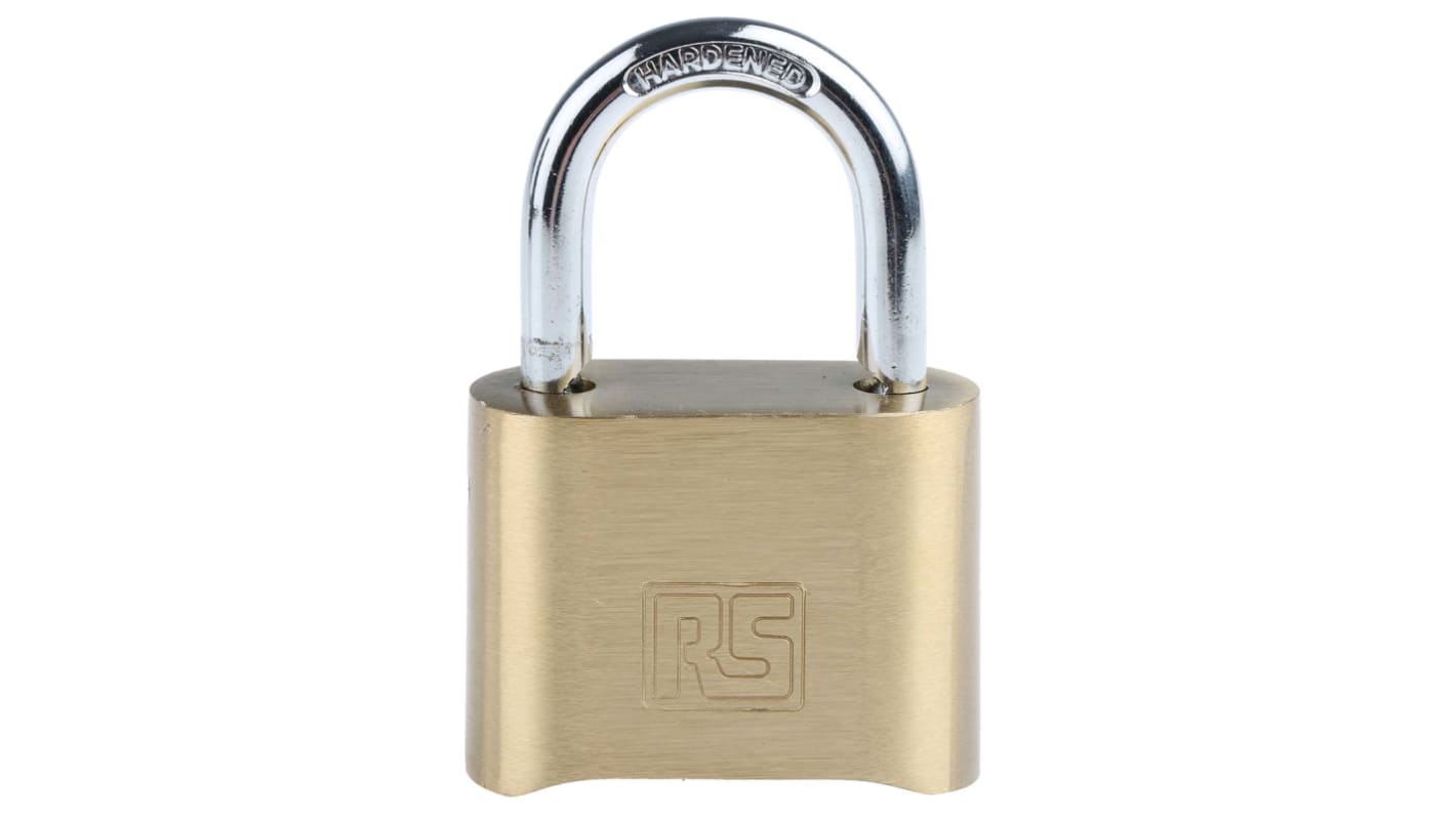 RS PRO Combination Weatherproof Brass Combination Padlock, 7mm Shackle, 53mm Body