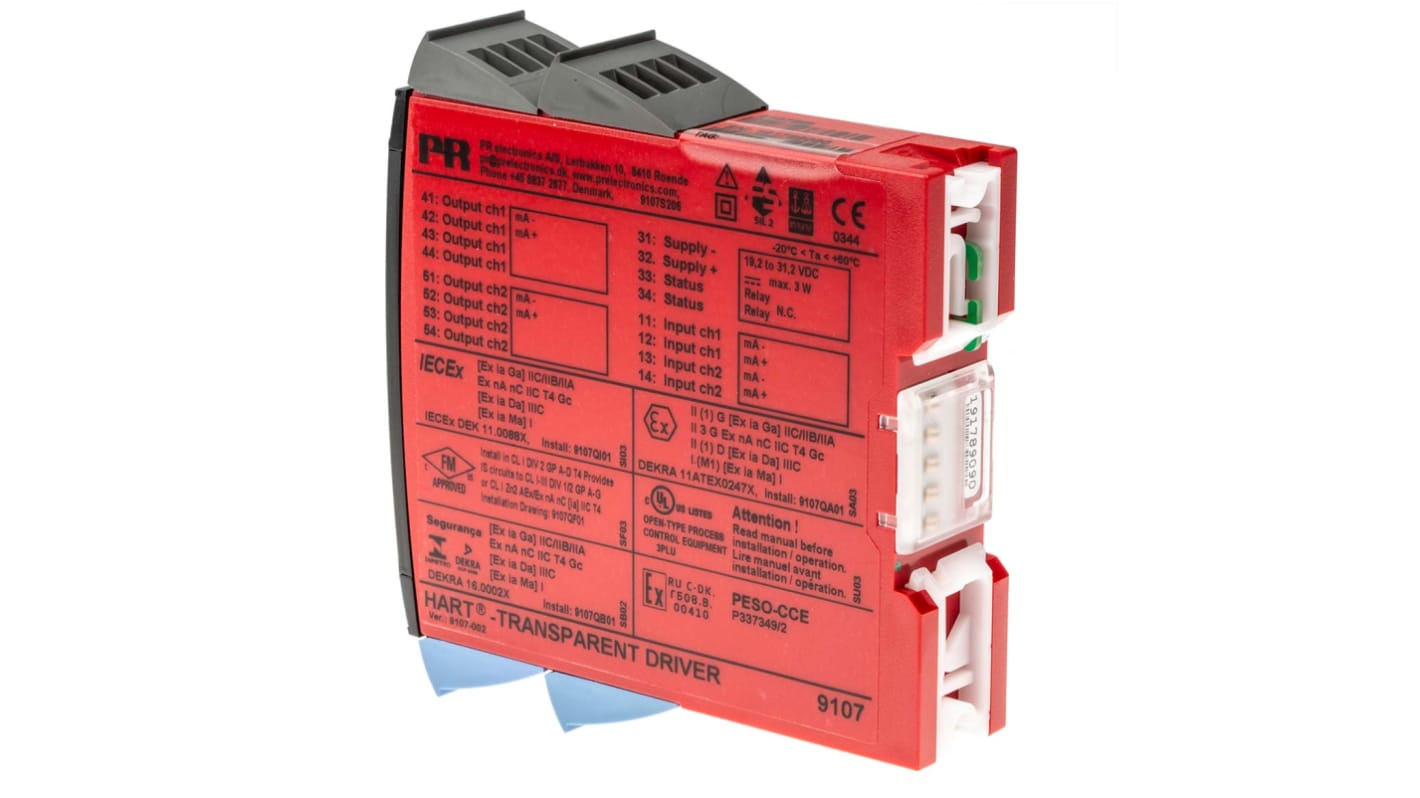 PR Electronics 9100 Series HART Transparent Driver, Current Input, Current, Relay Output, 19.2 → 31.2V dc Supply