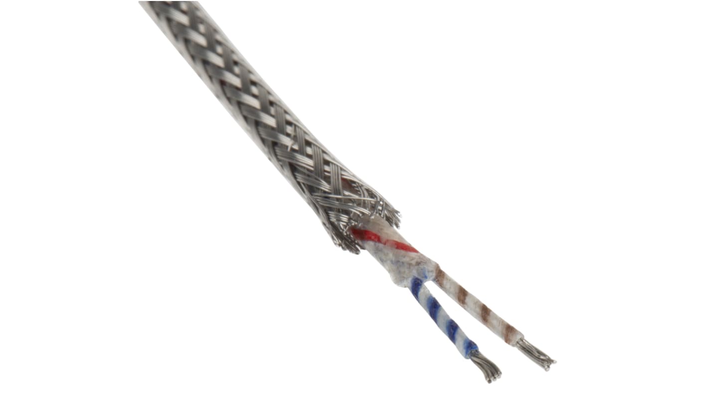 RS PRO Type K Thermocouple Cable/Wire, 25m, Unscreened, Glass Fibre Insulation, +350°C Max, 7/0.2mm