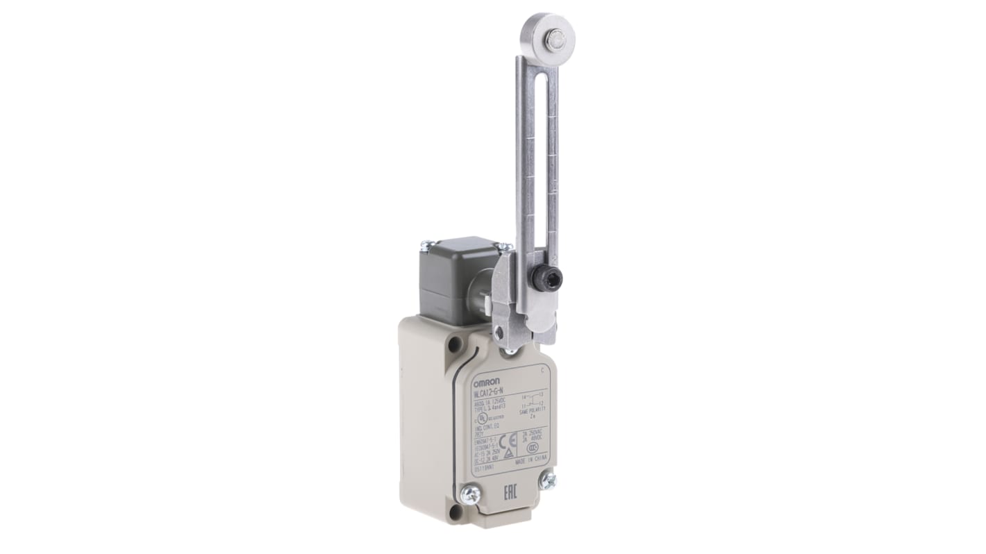 Omron WL Series Adjustable Roller Lever Limit Switch, NO/NC, IP67, DPST, Metal Housing, 250V ac Max, 2A Max