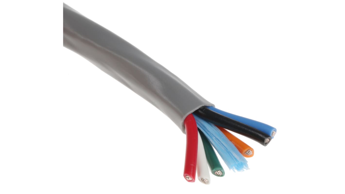 Alpha Wire Alpha Essentials Control Cable, 6 Cores, 0.81 mm², Unscreened, 30m, Grey PVC Sheath, 18 AWG