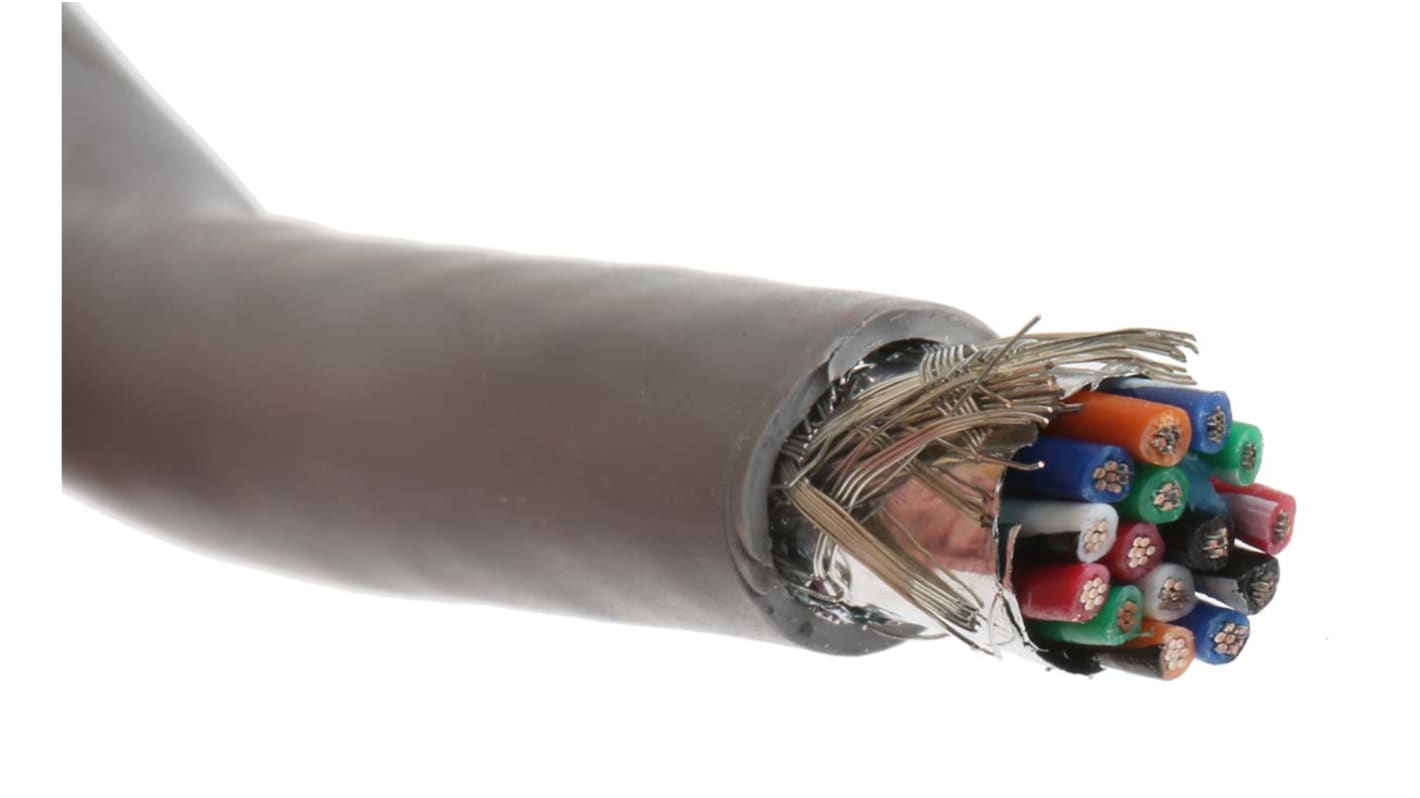 Alpha Wire Alpha Essentials Communication & Control Control Cable, 15 Cores, 0.35 mm², Screened, 30m, Grey PVC Sheath,