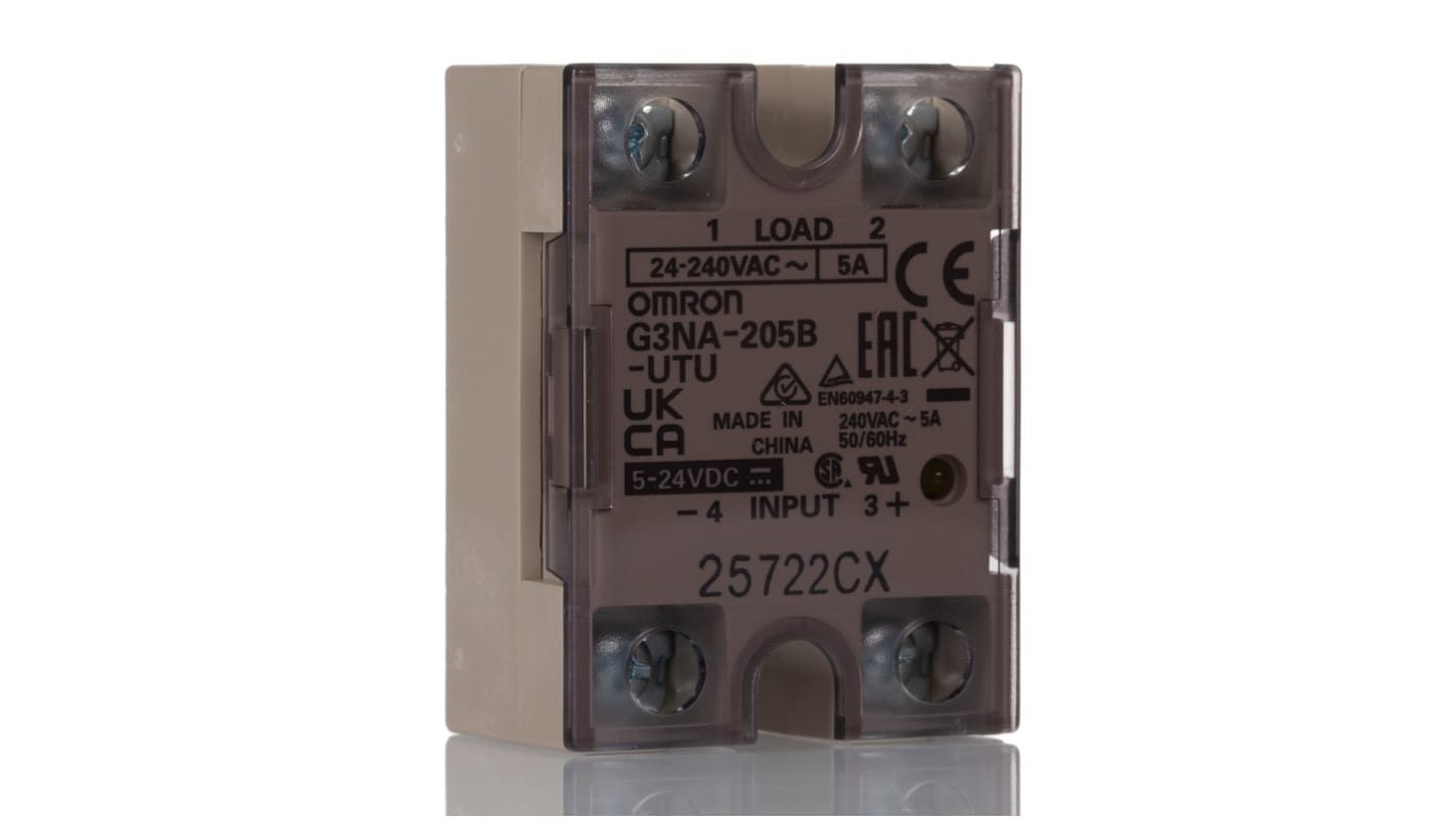 Relè a stato solido G3NA-205B-UTU DC5-24 , Guida DIN, 3 (senza dissipatore) A, 5 (con dissipatore) A, 264 V c.a., Zero