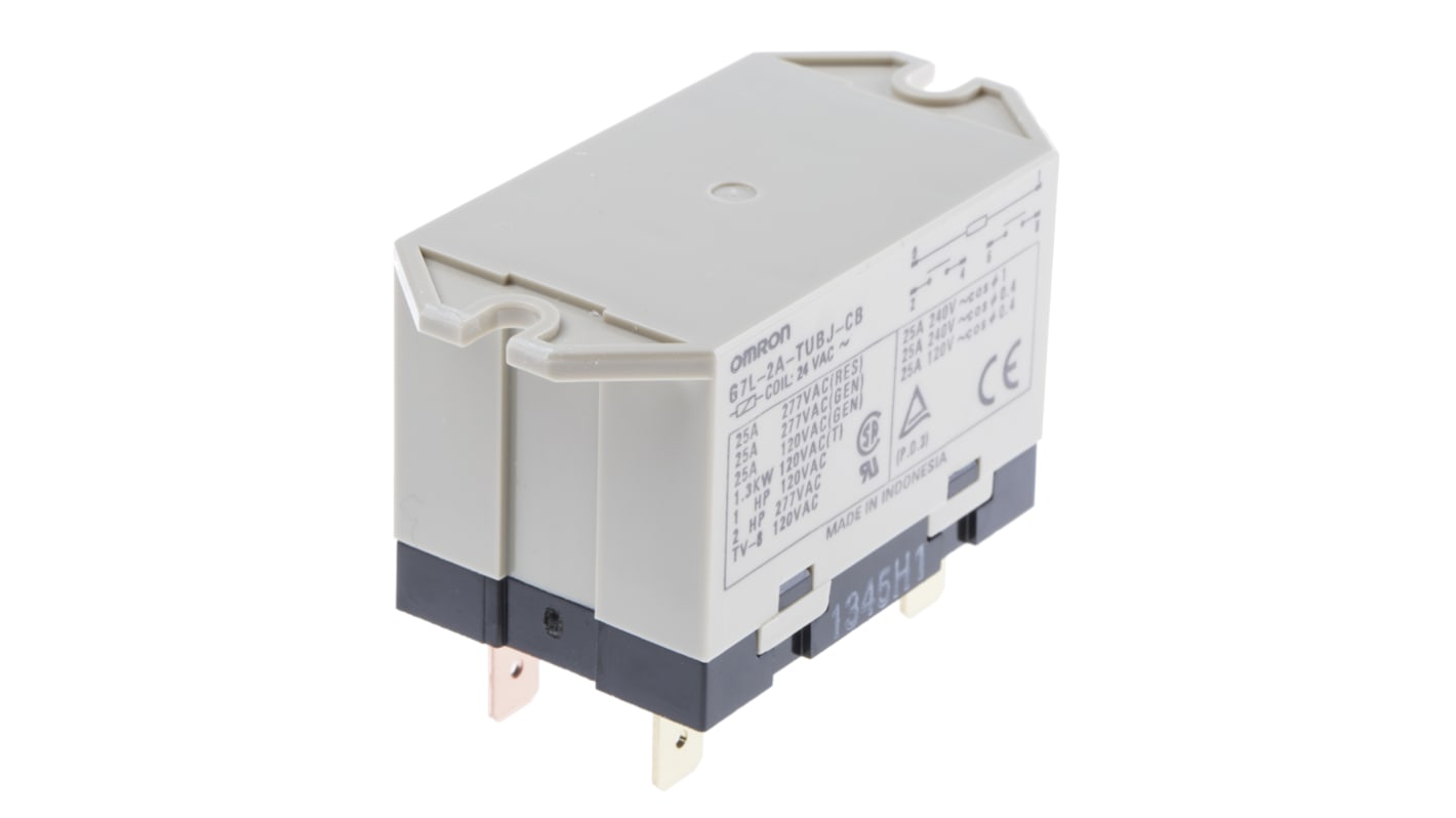 Relé de potencia sin enclavamiento Omron G7L de 2 polos, DPST, bobina 24V ac, 25A, Montaje por reborde