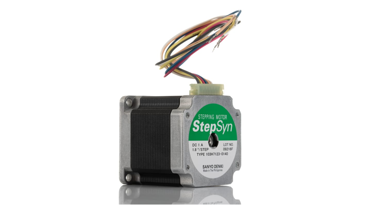 Sanyo Denki 103H7 Series Hybrid, Single Shaft Stepper Motor, 0.83Nm Torque, 24 V, 1.8°, 56 x 56mm Frame, 6.35mm Shaft