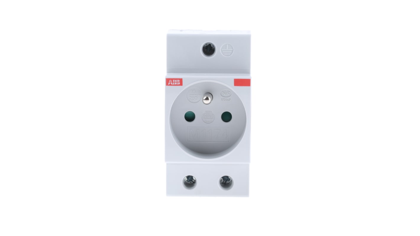 ABB Grey 1 Gang Plug Socket, 16A, Type E - French, Indoor Use