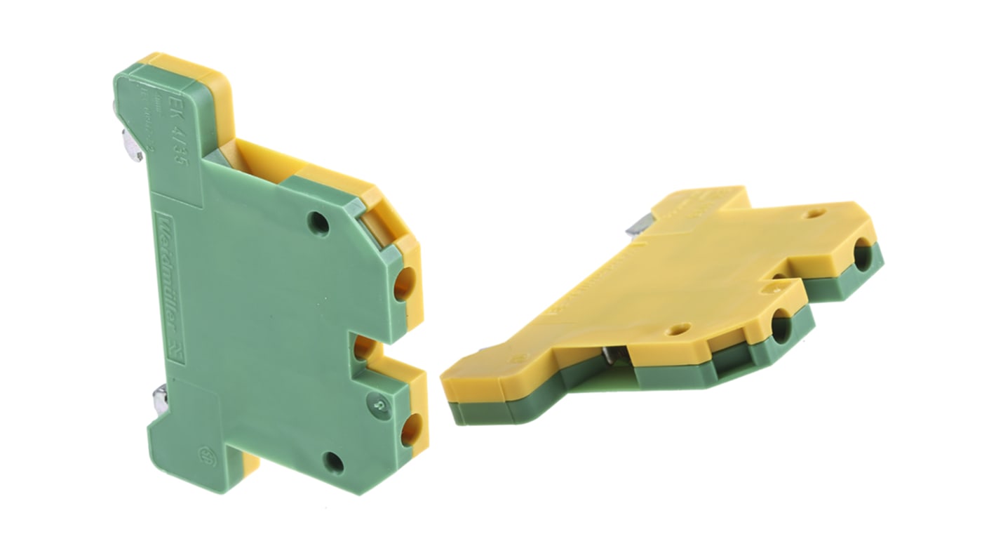 Weidmuller SAK Series Green, Yellow PE Terminal, Single-Level, Screw Termination