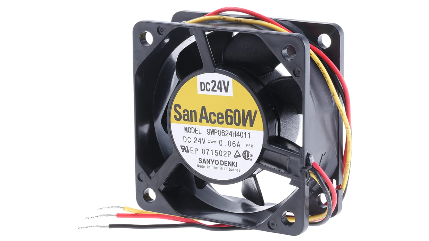 Sanyo Denki San Ace 9WP Series Axial Fan, 24 V dc, DC Operation, 31.8m³/h, 1.44W, 60mA Max, IP68, 60 x 60 x 25mm