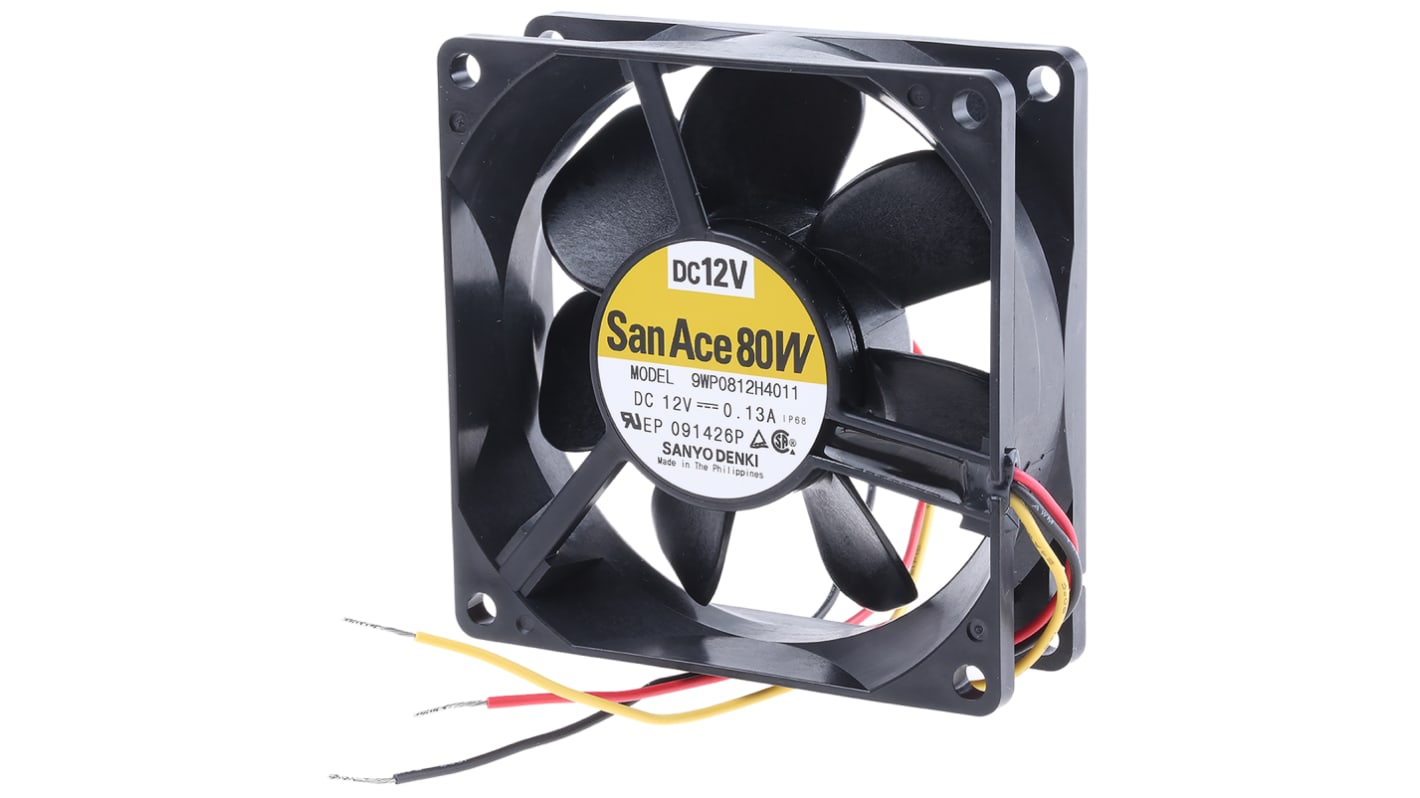 Ventilador Axial Sanyo Denki San Ace 9WP de 80 x 80 x 25mm, 12 V dc, 1.56W, 2900rpm, caudal 61.9m³/h, 29dB(A), salida