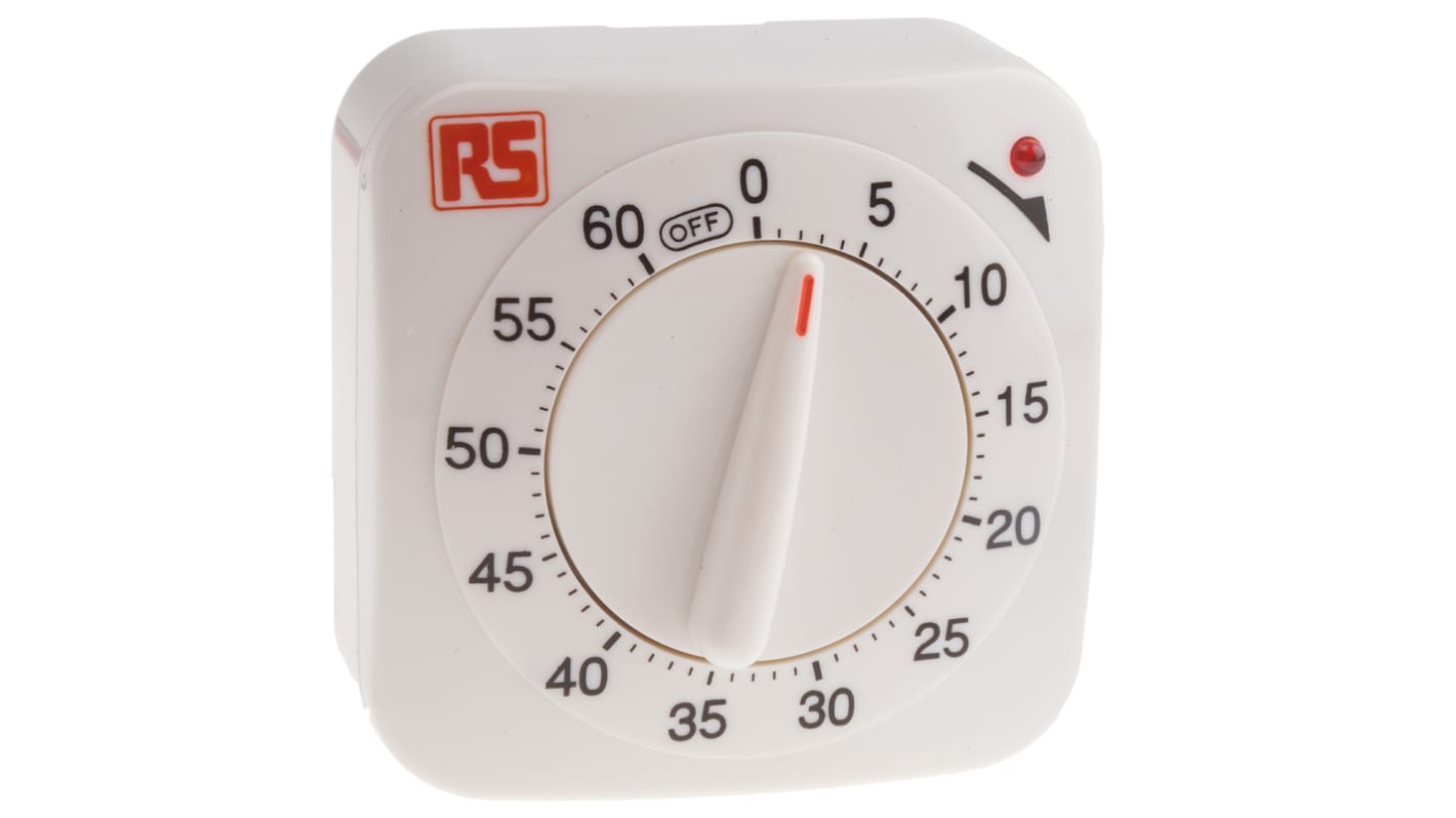 RS PRO Analog Timer, max. 60min Batteriebetrieben, Weiß