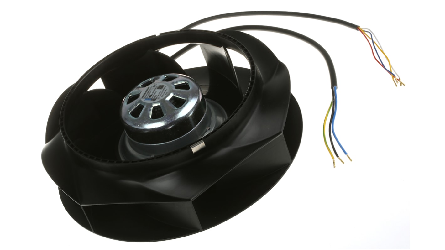 Ventilador centrífugo ebm-papst de 220 (Dia.) x 71mm, alim 230 V ac, caudal 1015m³/h, 2580rpm, IP54