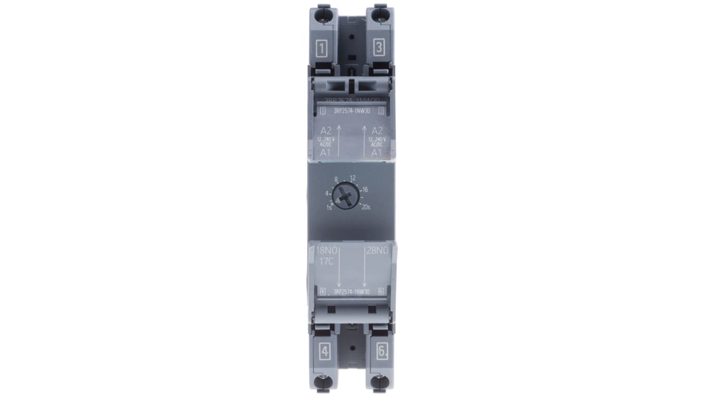 Siemens 3RP25 Series DIN Rail Mount Timer Relay, 12 → 240V ac/dc,  2-Contact, 1 → 20s, 1-Function, DPST