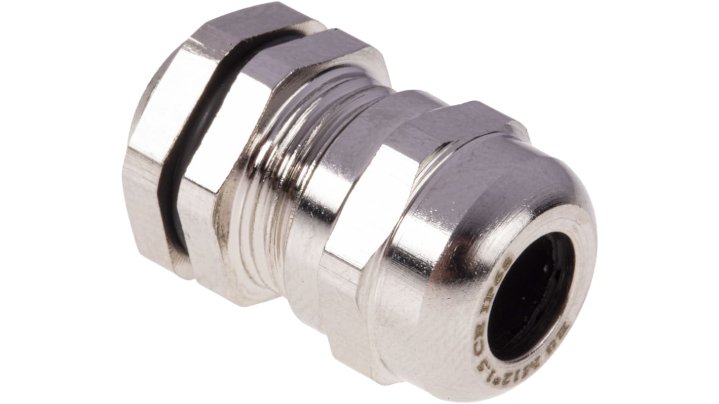 RS PRO Metallic Nickel Plated Brass Cable Gland, M12 Thread, 3mm Min, 6.5mm Max, IP68