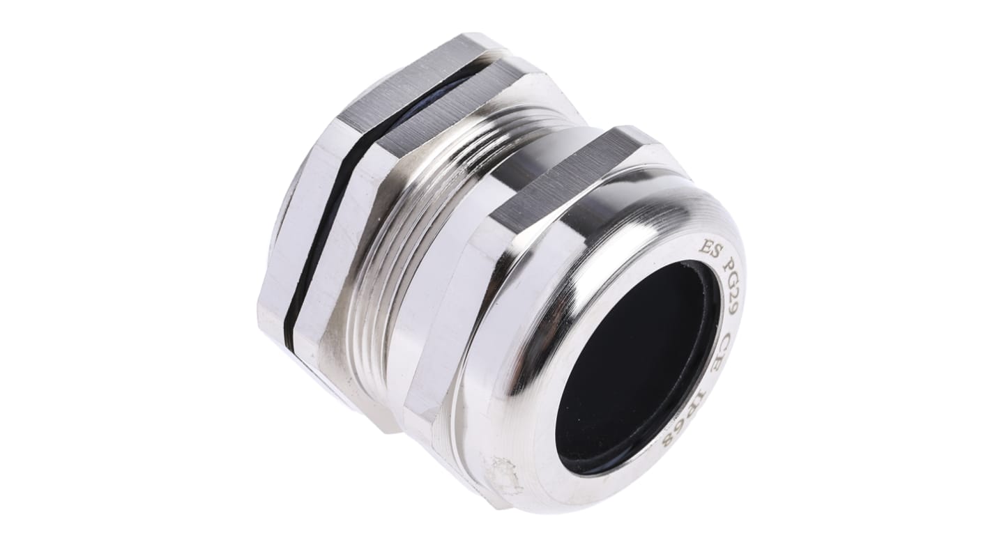 RS PRO Metallic Nickel Plated Brass Cable Gland, PG29 Thread, 18mm Min, 25mm Max, IP68