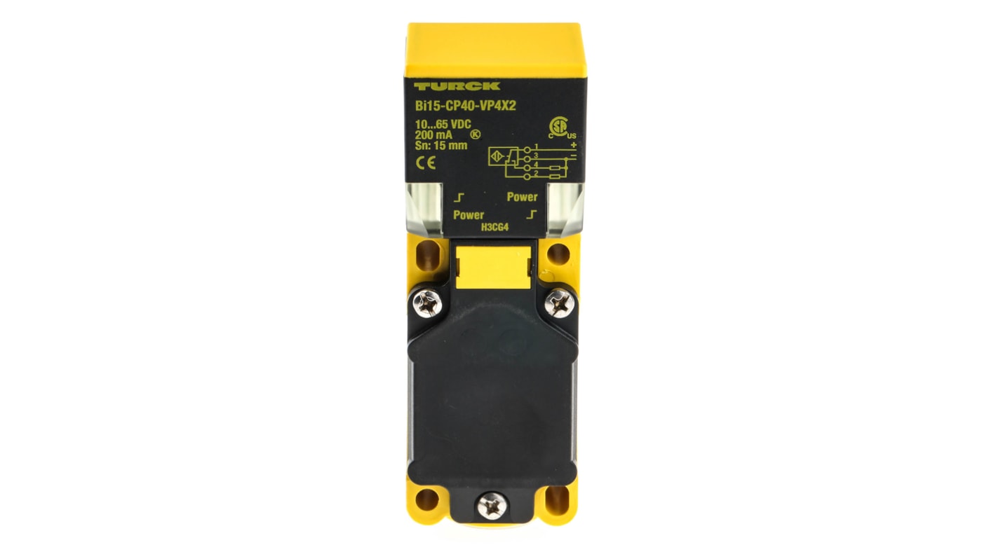 Turck BI15 Series Inductive Block-Style Proximity Sensor, 15 mm Detection, PNP Output, 10 → 65 V dc, IP67