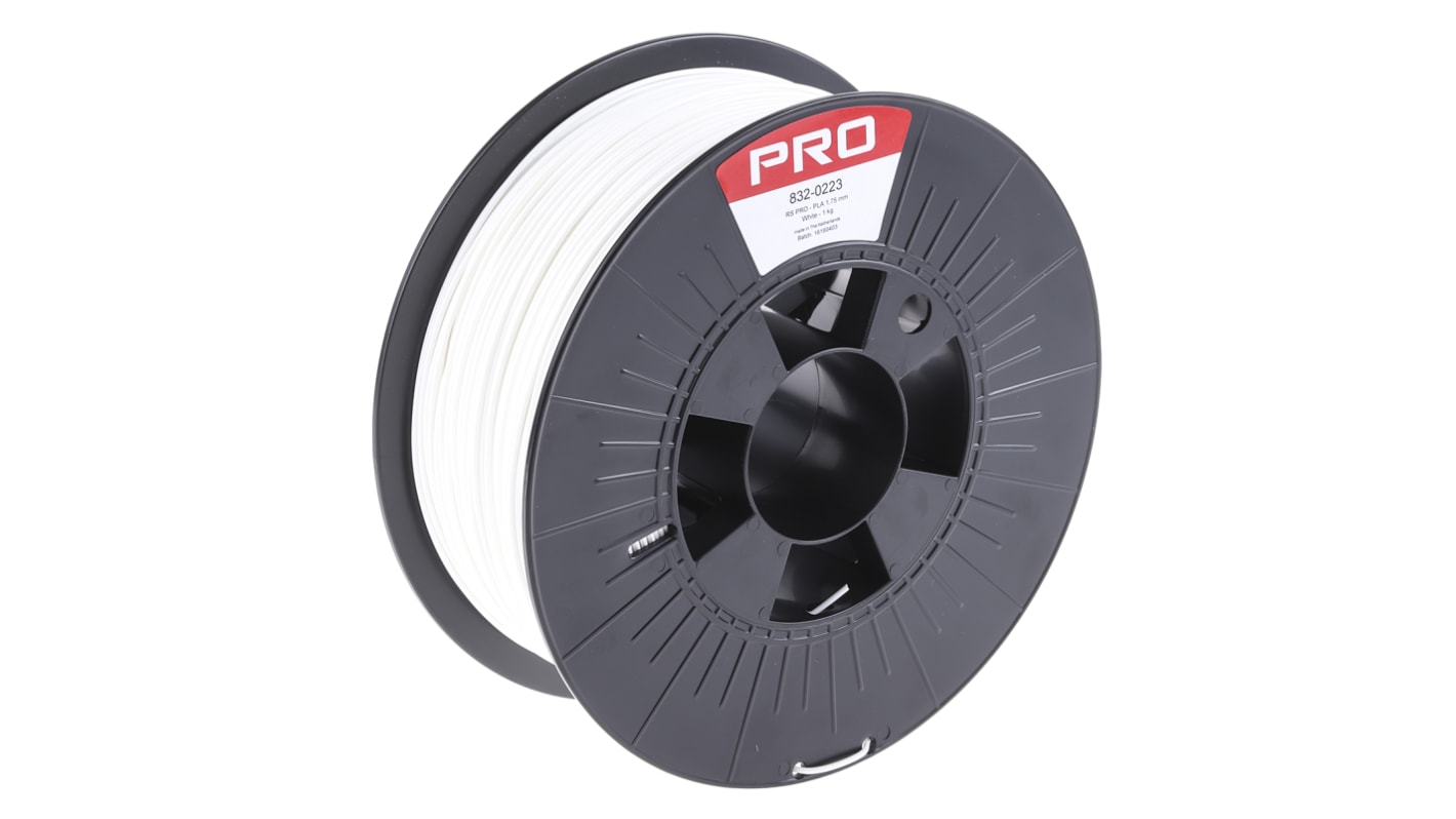 RS PRO 1.75mm White PLA 3D Printer Filament, 1kg