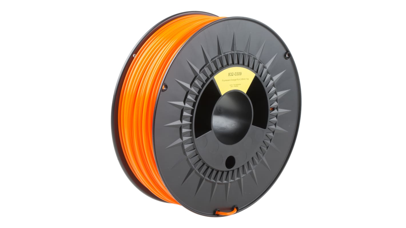 RS PRO 2.85mm Fluorescent Orange PLA 3D Printer Filament, 1kg