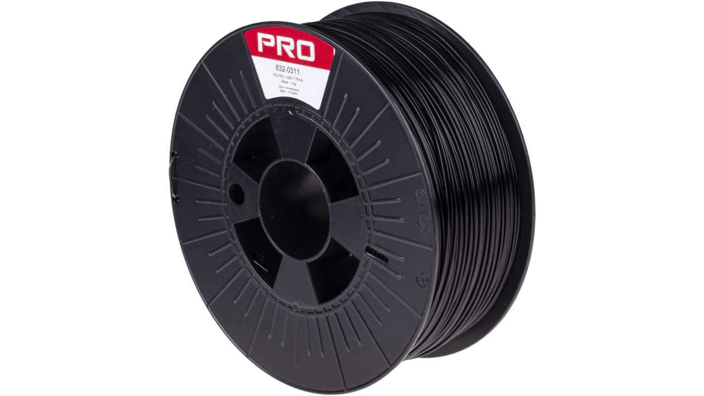 RS PRO Fekete 1.75mm Ø 3D-s nyomtatószál, 1kg ABS