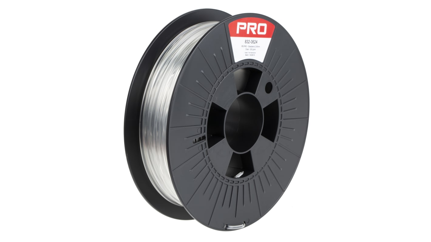 Filament pour imprimante 3D RS PRO, GLASSBEND, Ø 2.85mm, Transparent, 500g, FDM