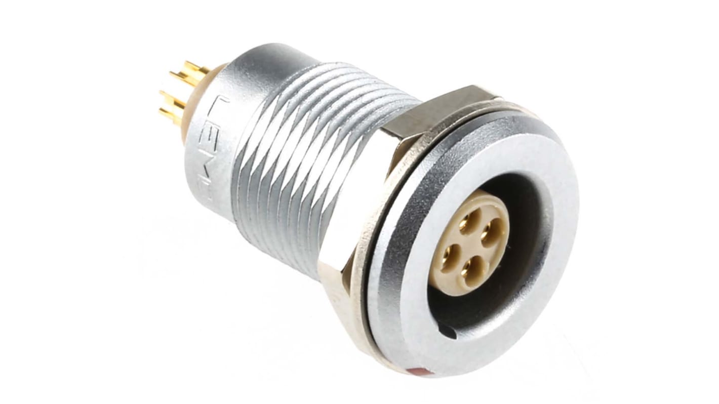 Lemo Circular Connector, 4 Contacts, Panel Mount, Socket, Female, IP68, 0T Series