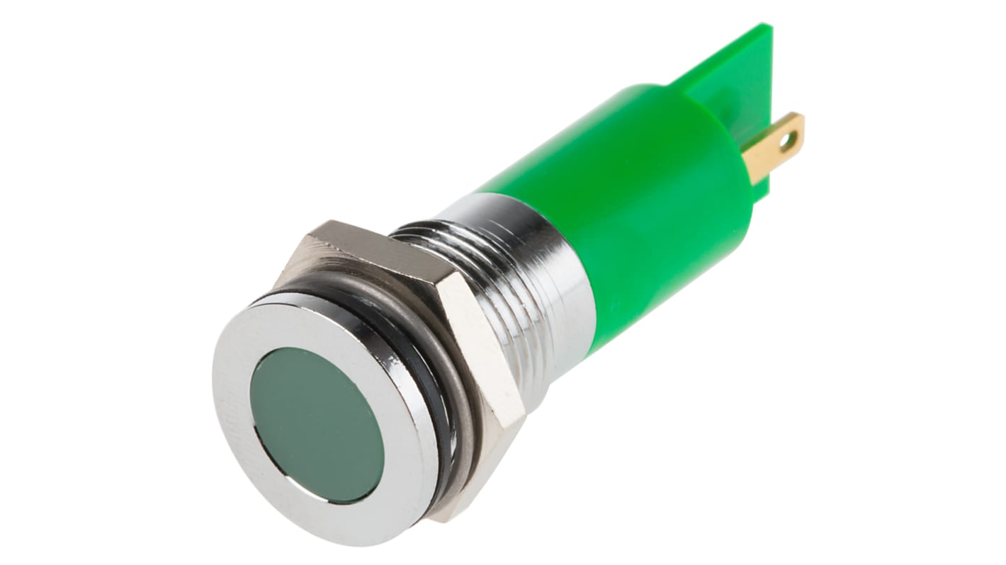 RS PRO Green Panel Mount Indicator, 110V dc, 14mm Mounting Hole Size, IP67