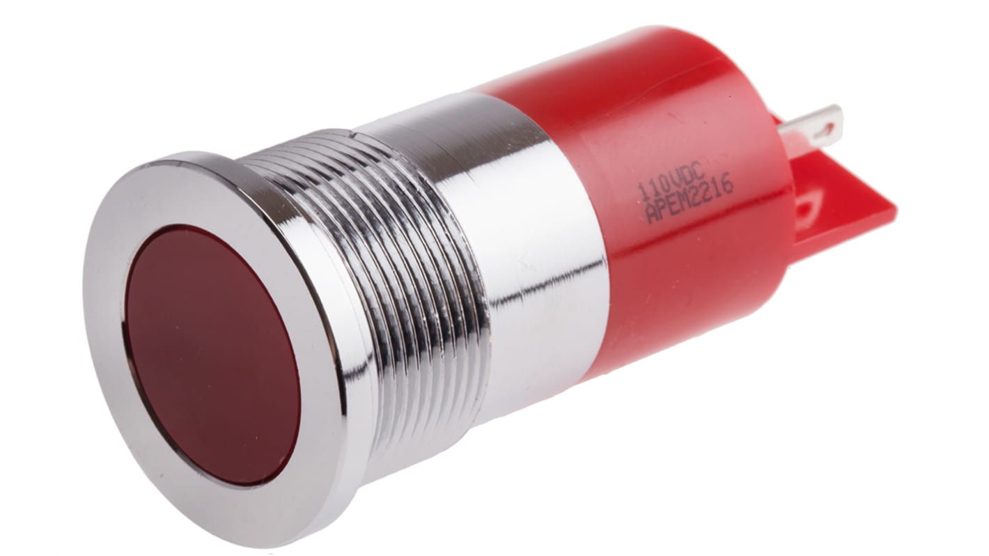 Indicatore da pannello RS PRO Rosso  a LED, 110V cc, IP67, A filo, foro da 22mm