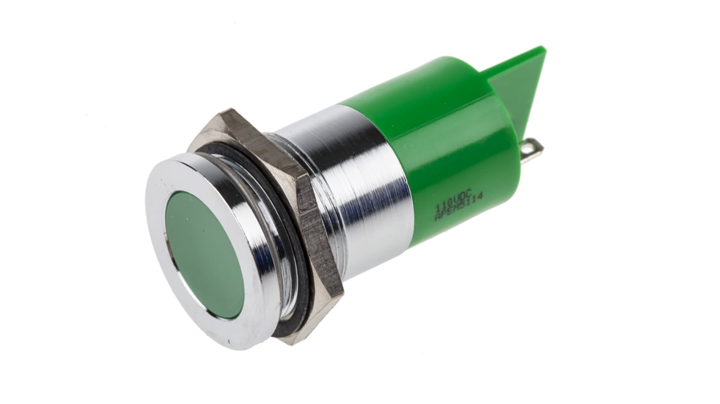 Voyant LED lumineux  Vert RS PRO, dia. 22mm, 110V c.c., IP67